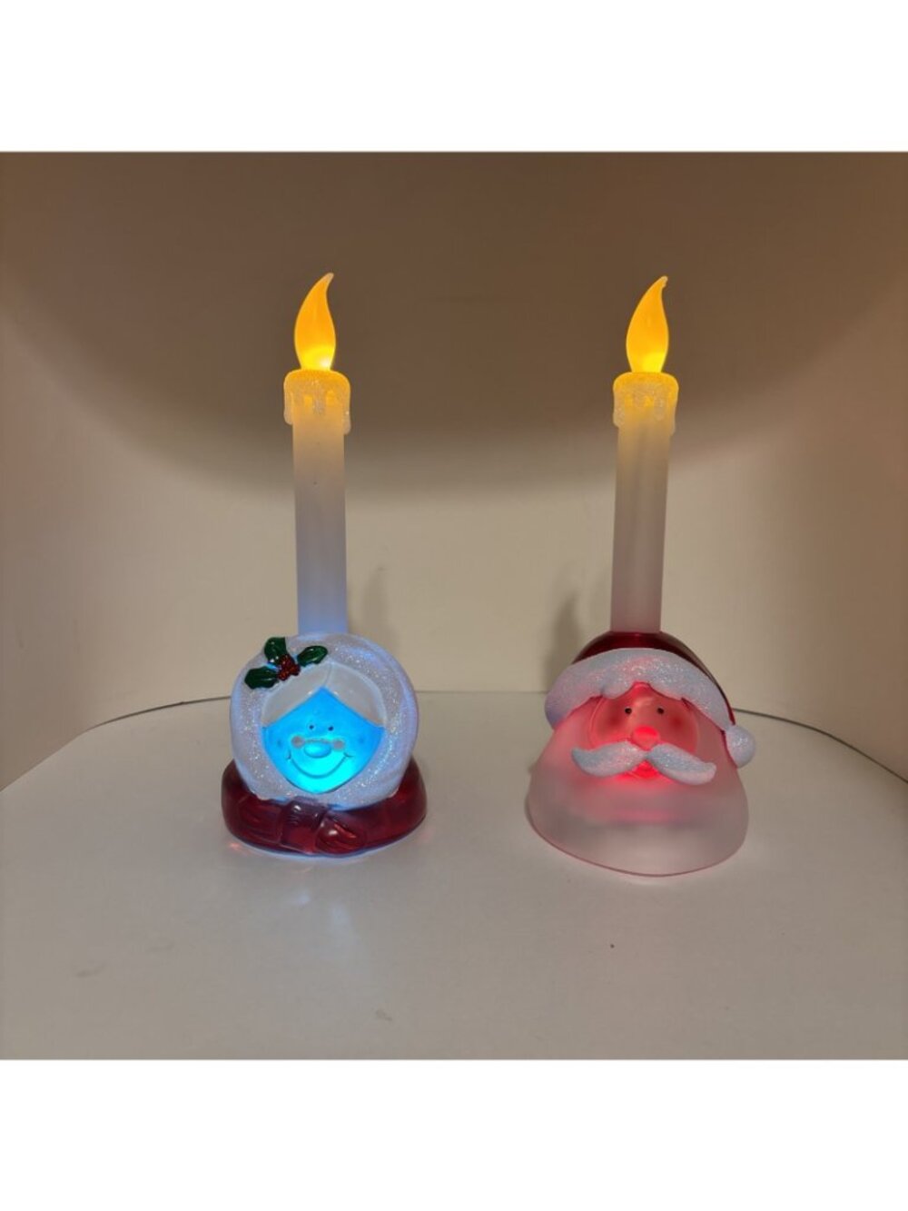 Frosted Acrylic Santa Mrs Santa Light Up Battery Candlesticks Flickering 9” - Picture 2 of 8